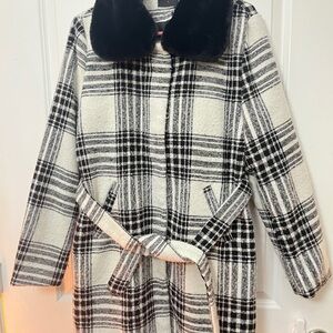 Plaid Winter Coat with Faux Fur Collar